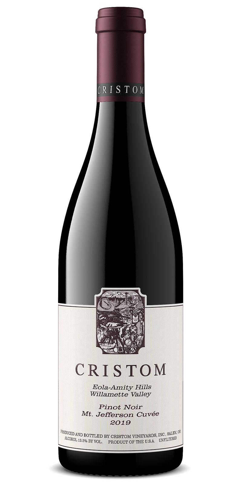 Bottle of Cristom Vineyards 2019 Pinot Noir Mt. Jefferson Cuvee