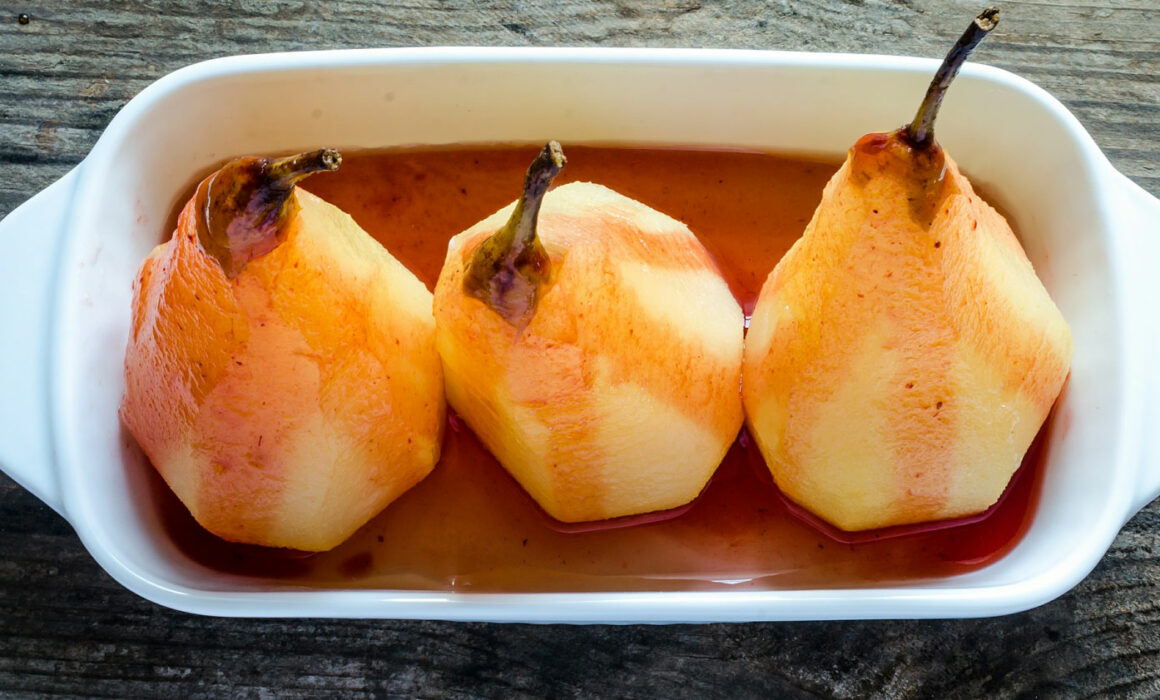 Three poached pears
